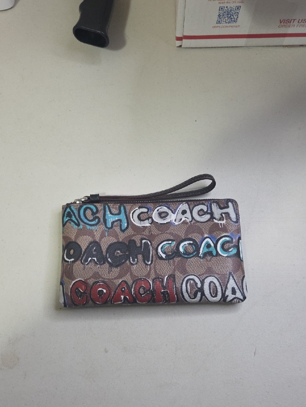 Coach X Mint + Serf Large Brown Signature Wristlet with Multicolor Graffiti Logo